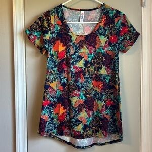 NEW LuLaRoe Blue, Orange And Green Rose Classic A-Line Flower Tee - Sz XS